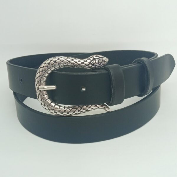 Cinturón negro con hebilla Serpiente Labrada - Añil Constantina